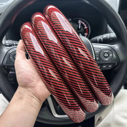 3-Piece Carbon Fiber Silicone Steering Wheel Cover Set – Non-Slip Round Wheel Protectors with Leather-Style Finish for Cars