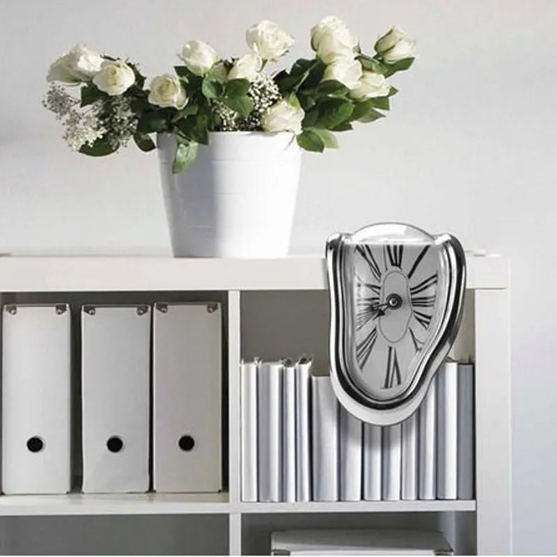 Surreal Melting Clock - Silent Salvador Dali Style Wall Watch for Home Office, Shelf, Desk, Table Decor and Gifts