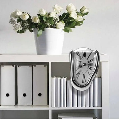 Surreal Melting Clock - Silent Salvador Dali Style Wall Watch for Home Office, Shelf, Desk, Table Decor and Gifts