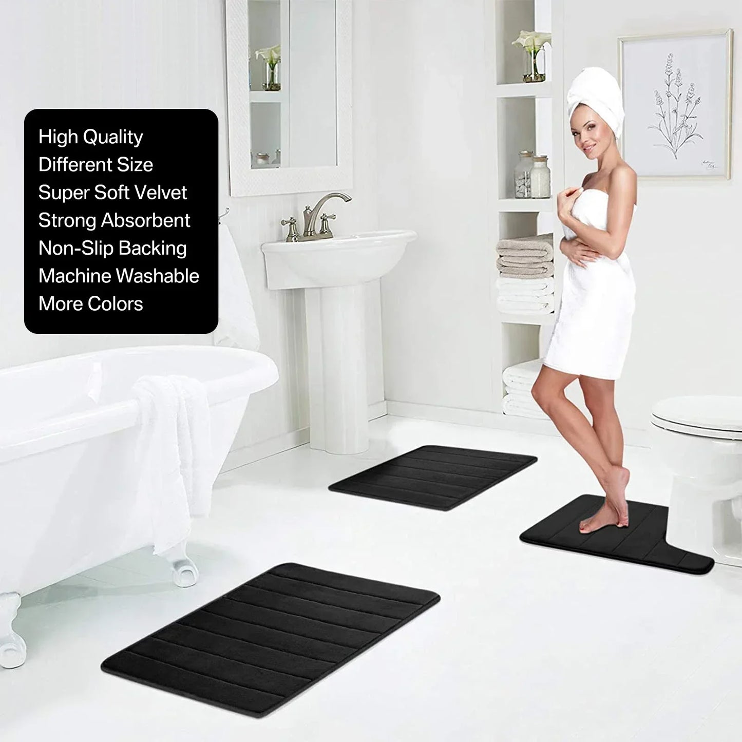 Super Absorbent Memory Foam Bath Mat - Non-Slip Bathroom Rug for Bathtub, Shower, and Toilet