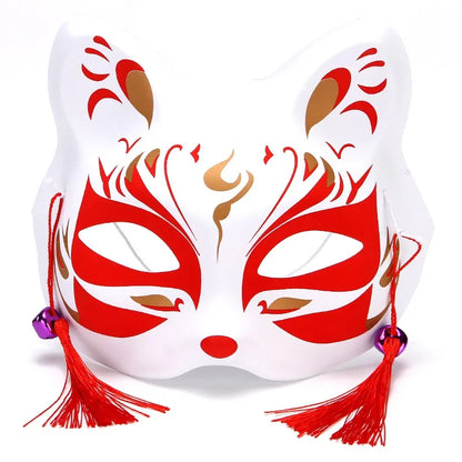 Hand-Painted Fox Mask –  Anime-Inspired Half-Face Cosplay Mask for Raves, Festivals, Masquerade Parties & Costumes