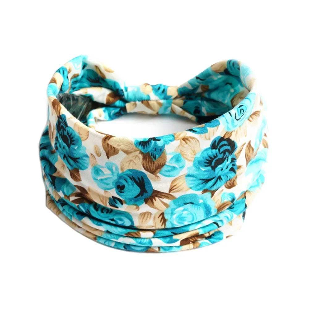 Bohemian Wide Cotton Stretch Headbands for Women – Turban Style Hairbands, Bandana Headwrap Hair Accessories