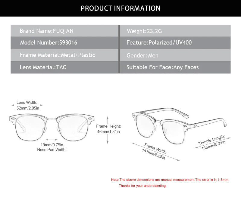 Classic Half Frame Polarized Sunglasses – Retro Rivet Design for Men & Women, Anti-Glare Black Travelling Shades