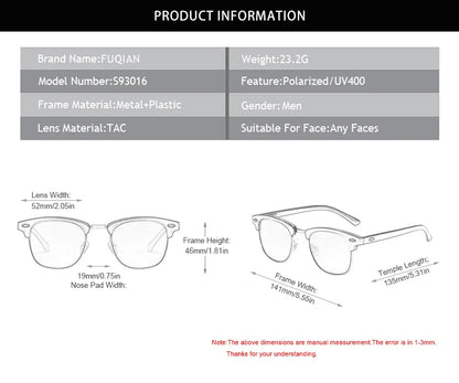 Classic Half Frame Polarized Sunglasses – Retro Rivet Design for Men & Women, Anti-Glare Black Travelling Shades