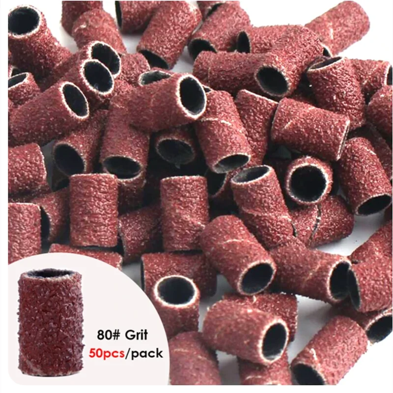 100/50PCS Sanding Cap Bands - 80/120/180 Grit Nail Drill Grinding Bits for Manicure & Pedicure Tools