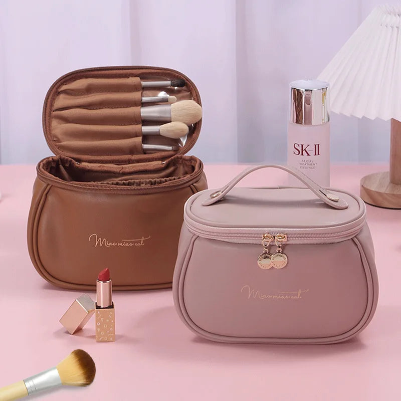 Cute PU Makeup Bag for Women - Waterproof Toiletries Organizer - Travel Make Up Pouch with Large Capacity - Portable Cosmetic Case