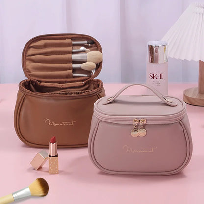 Cute PU Makeup Bag for Women - Waterproof Toiletries Organizer - Travel Make Up Pouch with Large Capacity - Portable Cosmetic Case