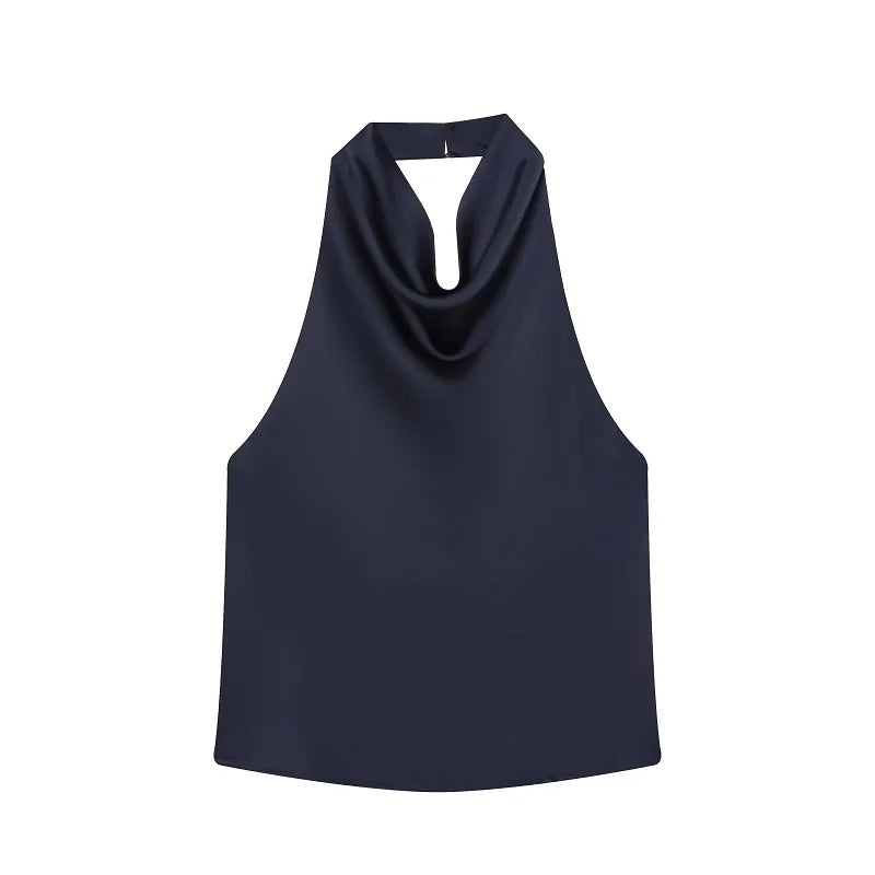 Women's Satin Halter Backless Camisole Top – Off Shoulder Summer Beach Tank Blouse