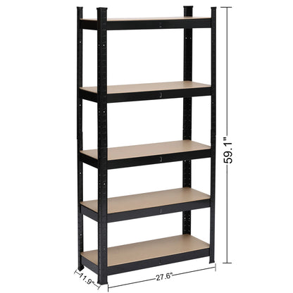 5-Tier Heavy Duty Metal Shelving Rack – Black Garage Storage Shelf Unit
