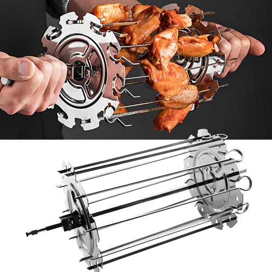 Stainless Steel Oven Grill Cage – Heat-Resistant Non-Stick BBQ Meat Skewer Rotisserie Kebab Maker