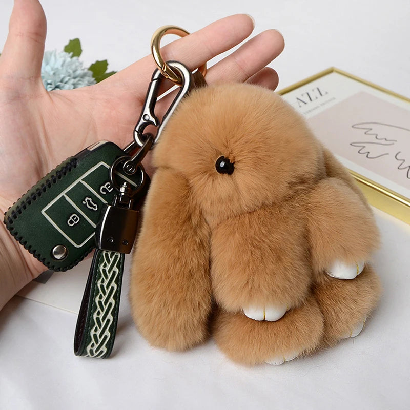 15cm Rabbit Fur Keychain - Fluffy Bag Charm, Car Key Pendant & Gift Accessory for Women
