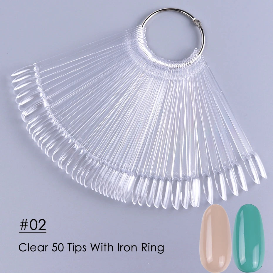 50-Piece Nail Swatch Display Tips - Clear Oval Fan Nail Polish Practice Palette