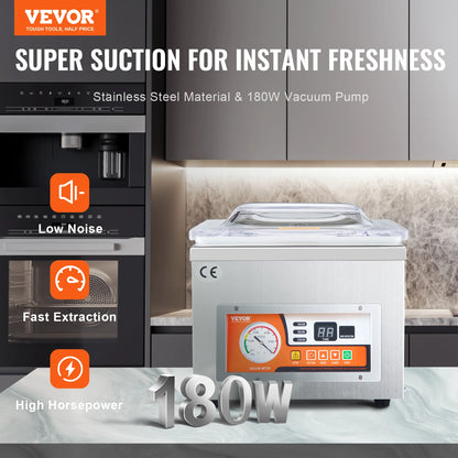 VEVOR DZ-260A Chamber Vacuum Sealer – 15.7" Sealing Machine for Home Use, Wet Foods, Meats & Marinades