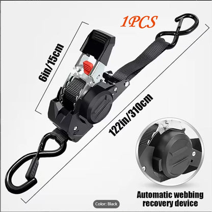 Heavy Duty Automatic Retractable Cargo Strap with S-Hook – Trailer Tie Down Belt for Transportation, Camping & Outdoor Securing Equipment