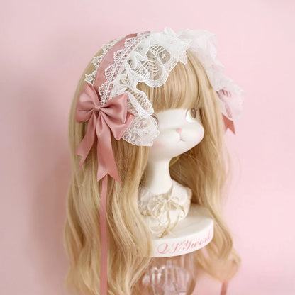 Lolita Lace Headband with Ribbon Bow - Sweet Dark Hair Accessory