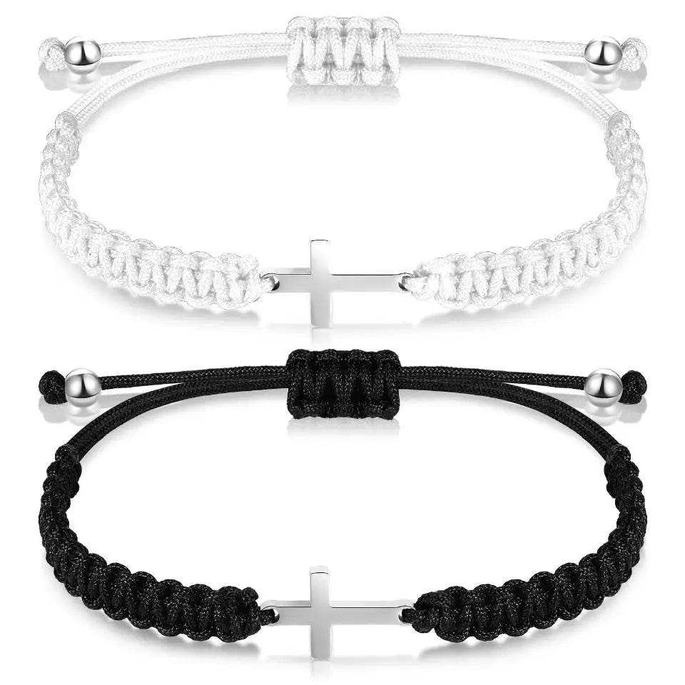 UILZ Creative Stainless Steel Cross Bracelet - Hand-Woven Adjustable Colored String, Couple Versatile Jewelry