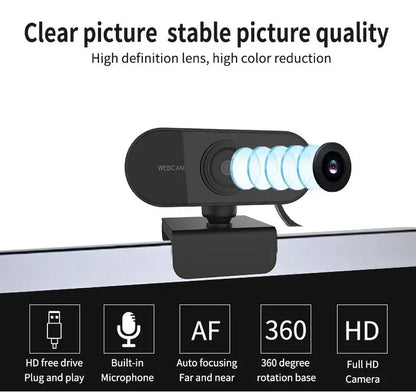 1080P HD USB Computer Camera – Built-In Microphone Web Cam for Work & Tripod Use