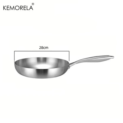 24CM Professional Grade Frying Pan - 304 Stainless Steel, 2MM Thick 5-Ply Steel Skillet & Cooking Pot