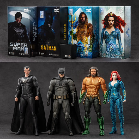 DC Justice League Movie Action Figures – Batman, Aquaman, Mera & Black Superman Collectible Toy Set