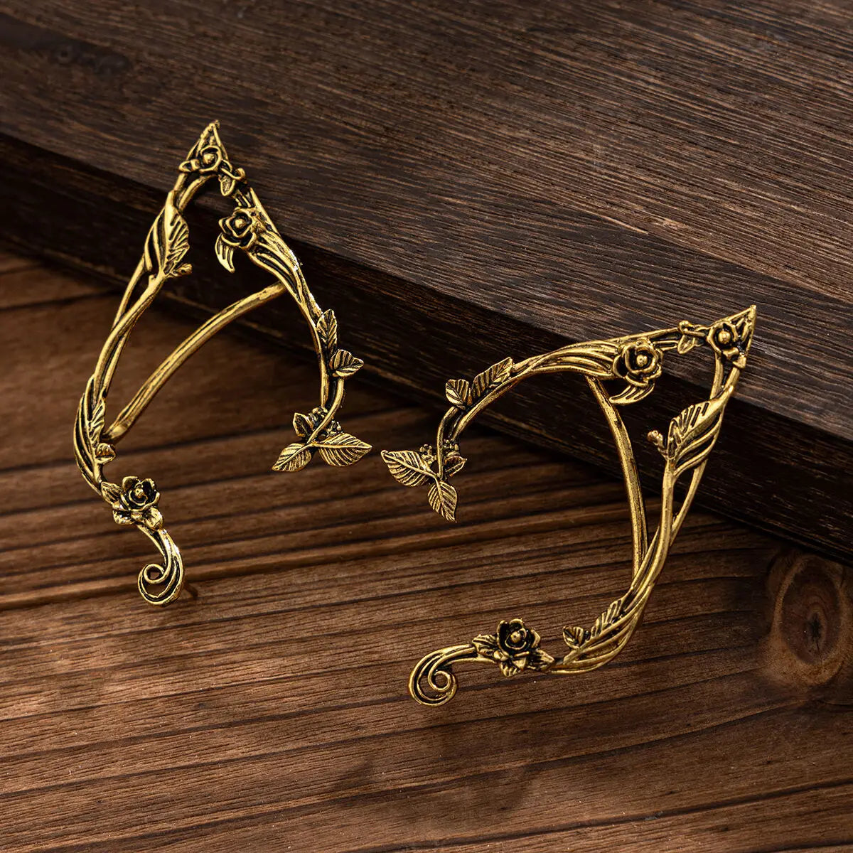 Gold Elf Flower Leaf Ear Cuffs - Fairy-Inspired Clip-On Earrings for Women & Girls