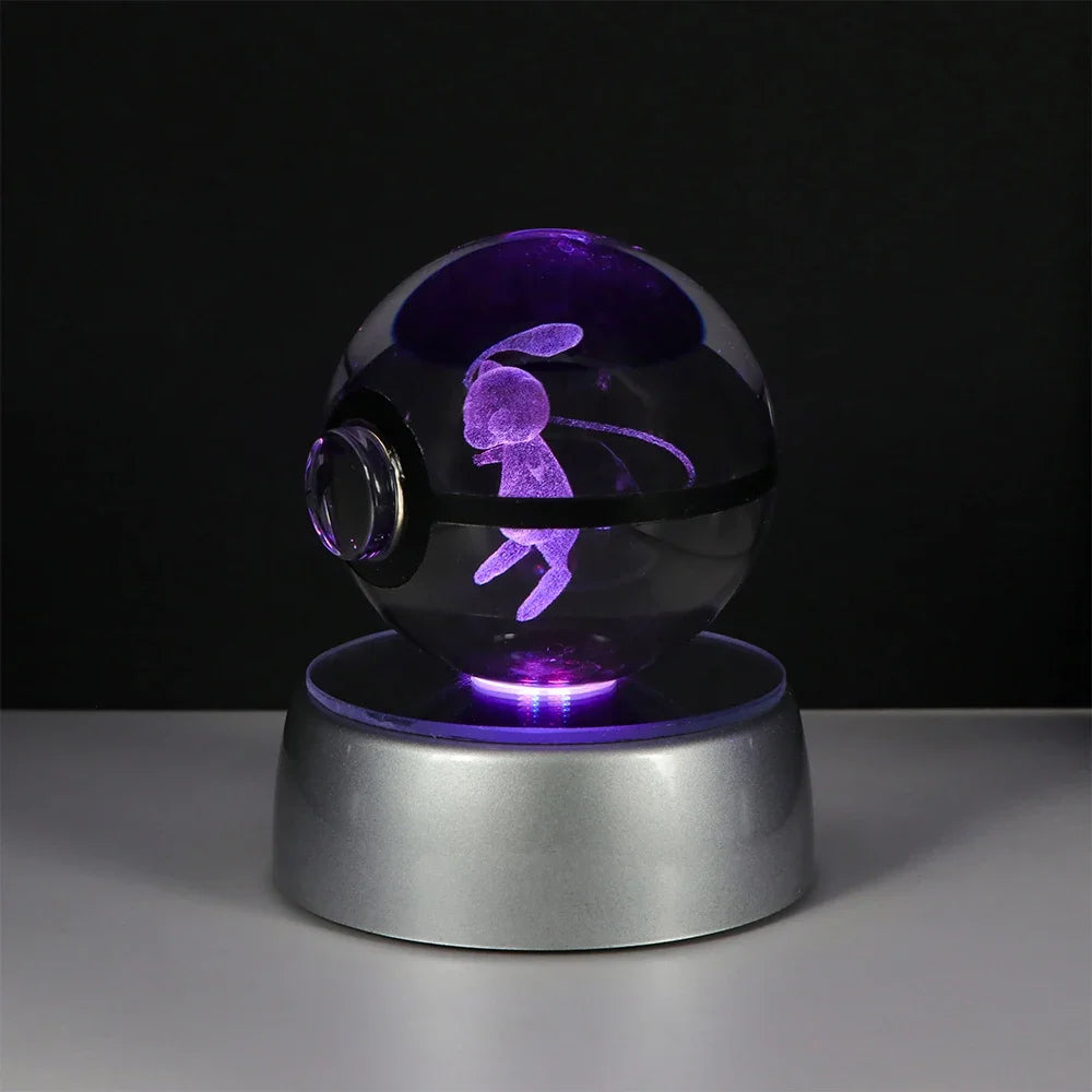 Pokemon Crystal Ball Night Light – Pikachu, Gengar, Eevee, Mewtwo & Lucario LED Pokeball, Kids Birthday Gift & Home Decor