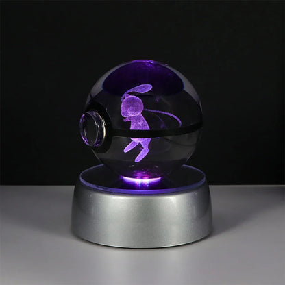 Pokémon 3D Crystal Ball LED Night Light – Pikachu Gengar Eevee Mewtwo Pokéball Base Lamp Kids Birthday & Home Decor Gift