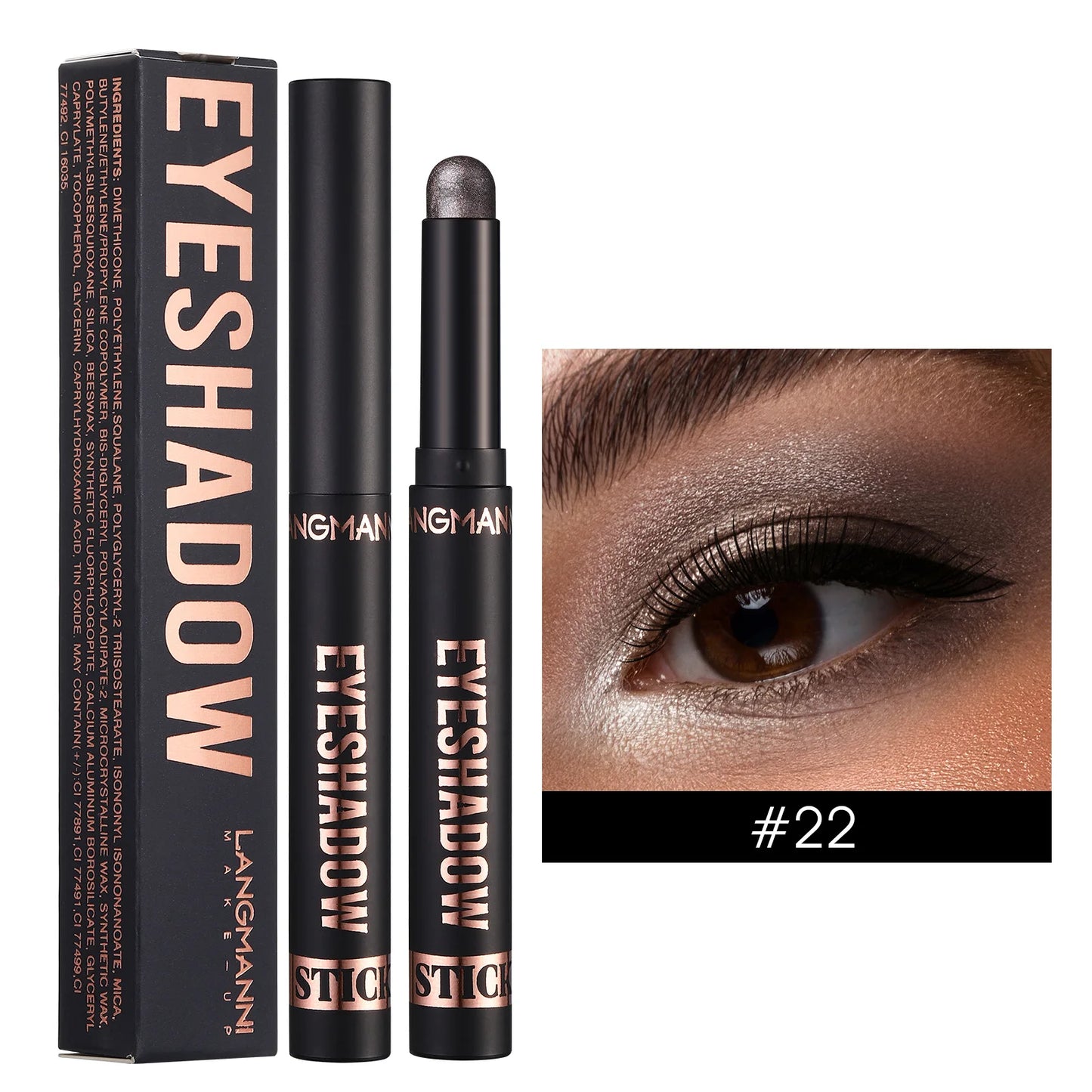 LANGMANNI 16-Color Pearl Waterproof Eyeshadow Stick – Long-Lasting Color & Face Highlight