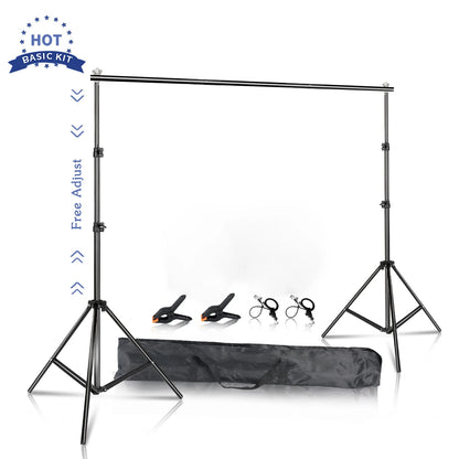 Photography Backdrop Stand Kit - Adjustable Photo Studio Background Support System with Carry Bag for Green Screen & Backdrops