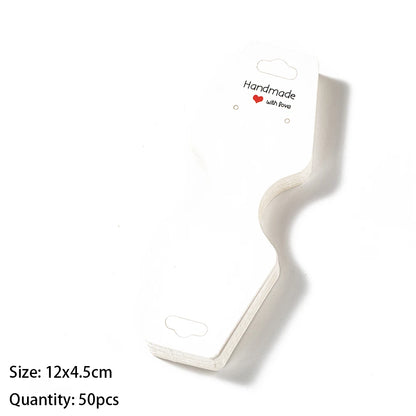 50PCS Blank Jewelry Display Cards — Foldable Adhesive Price Tag Holders for Necklaces & Bracelets, Small Business Packaging Supplies