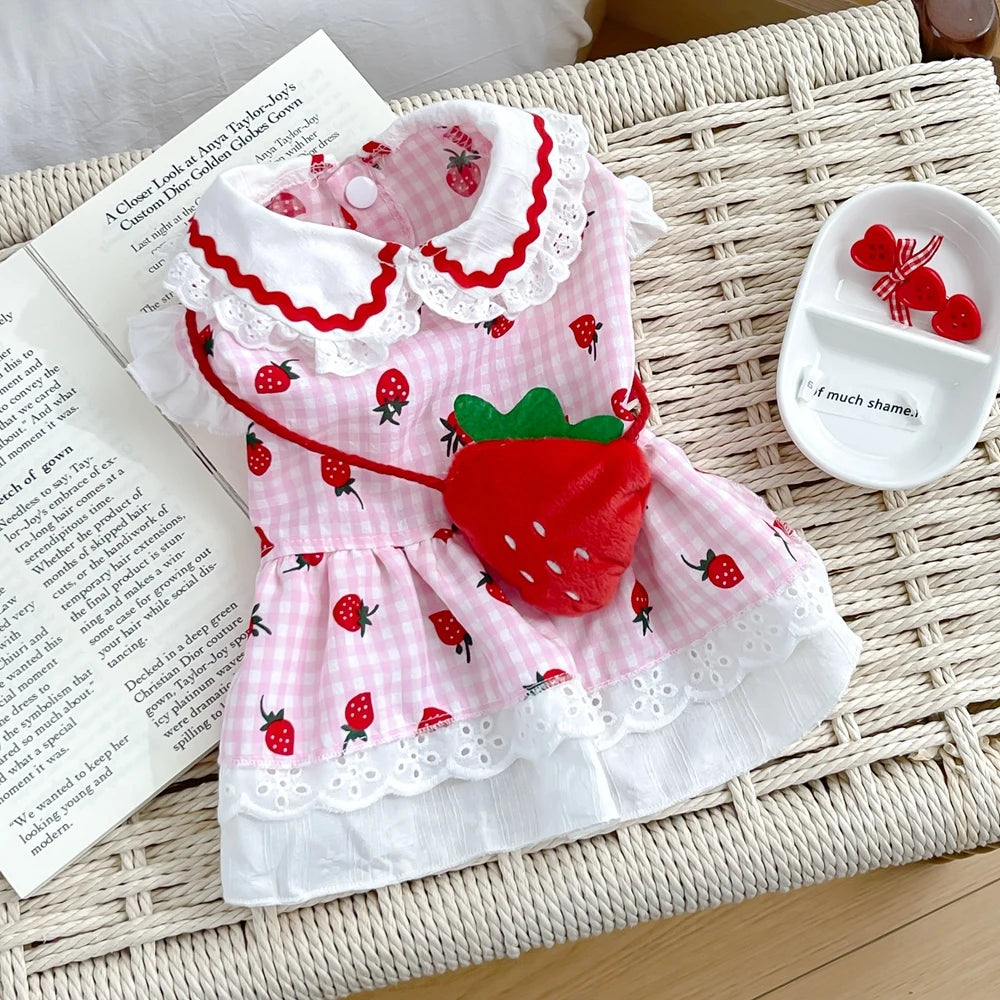 Strawberry Plaid Summer Dress for Dogs – Cute Puppy & Small Dog Apparel for Yorkie, Chihuahua, Pugs, and Small to Medium Pets