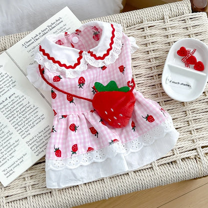 Strawberry Plaid Summer Dress for Dogs – Cute Puppy & Small Dog Apparel for Yorkie, Chihuahua, Pugs, and Small to Medium Pets