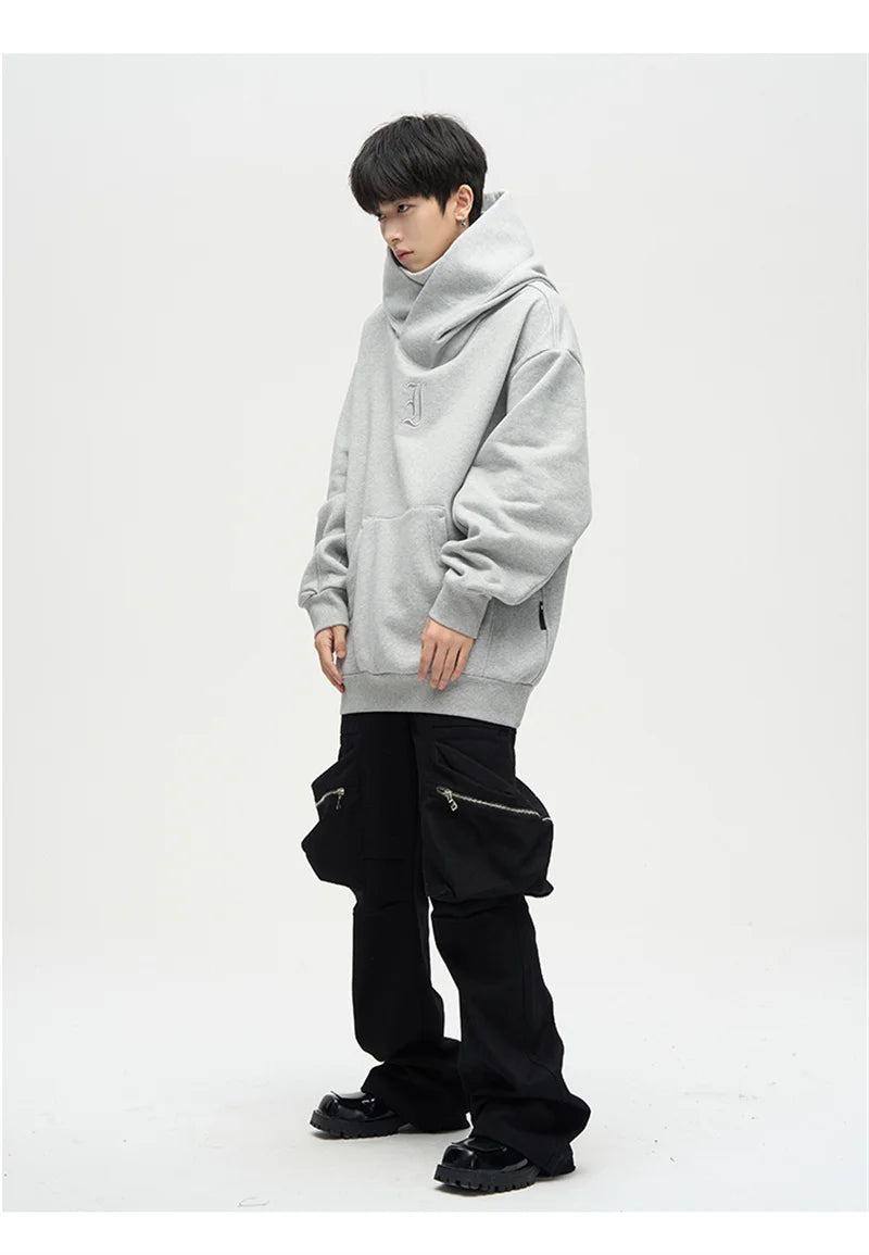 Autumn Ninja Streetwear Turtleneck Hoodie for Men – Letter Embroidered Hip Hop Fashion Sweatshirt, Y2K Vintage Fleece