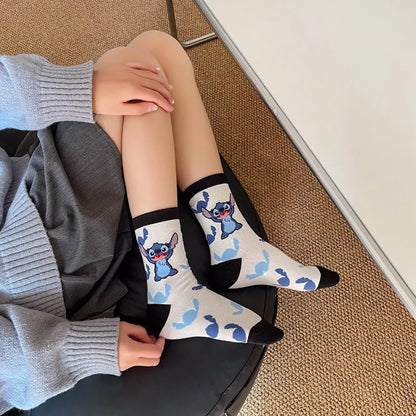 Disney Kawaii Stitch Cotton Socks - Medium Length Combed Cotton Socks, Perfect Birthday Gift for Girls & Boys