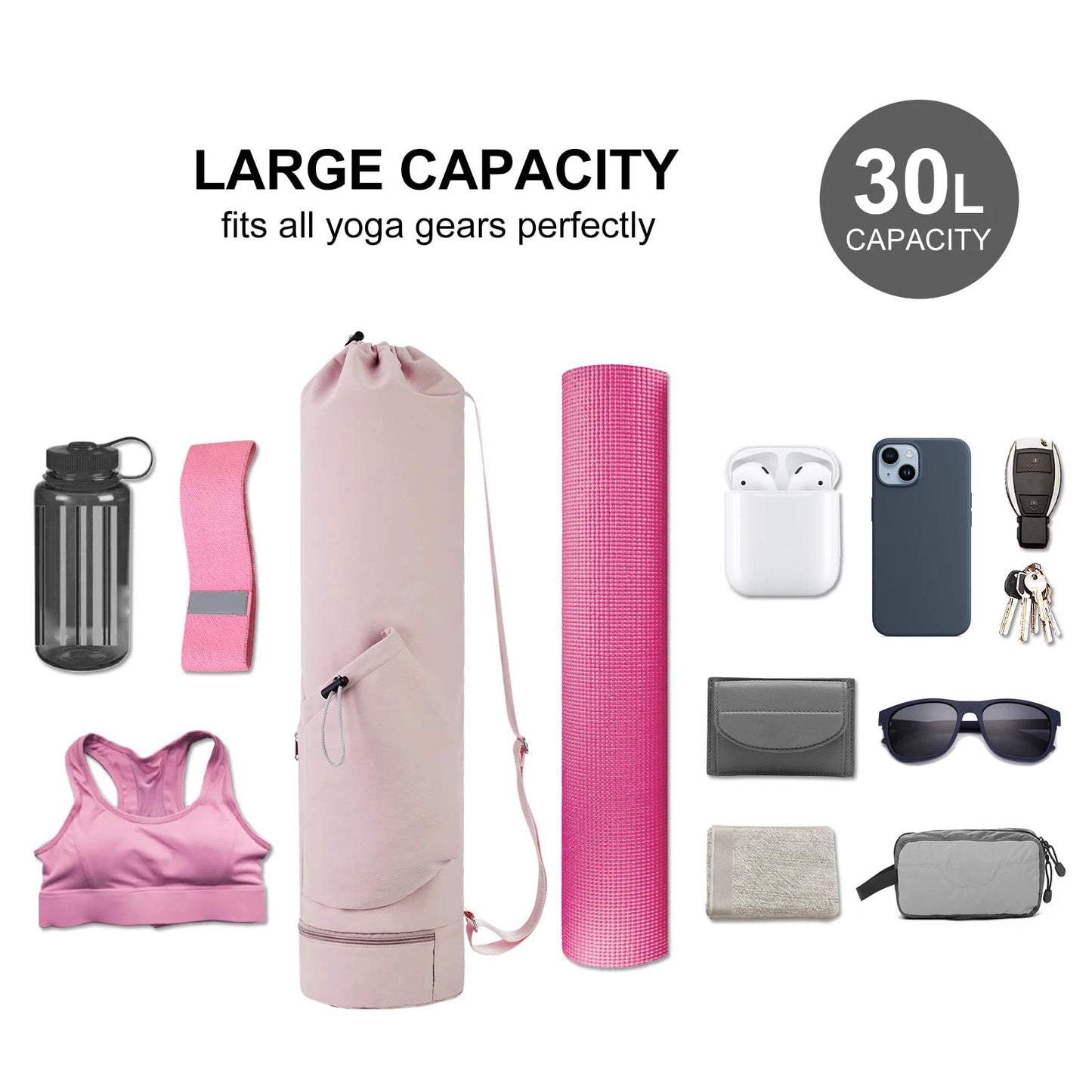 Yoga Mat Bag with Water Bottle Pocket and Wet Storage - Sports Mat Carrier with Shoulder Strap and Multifunctional Compartments