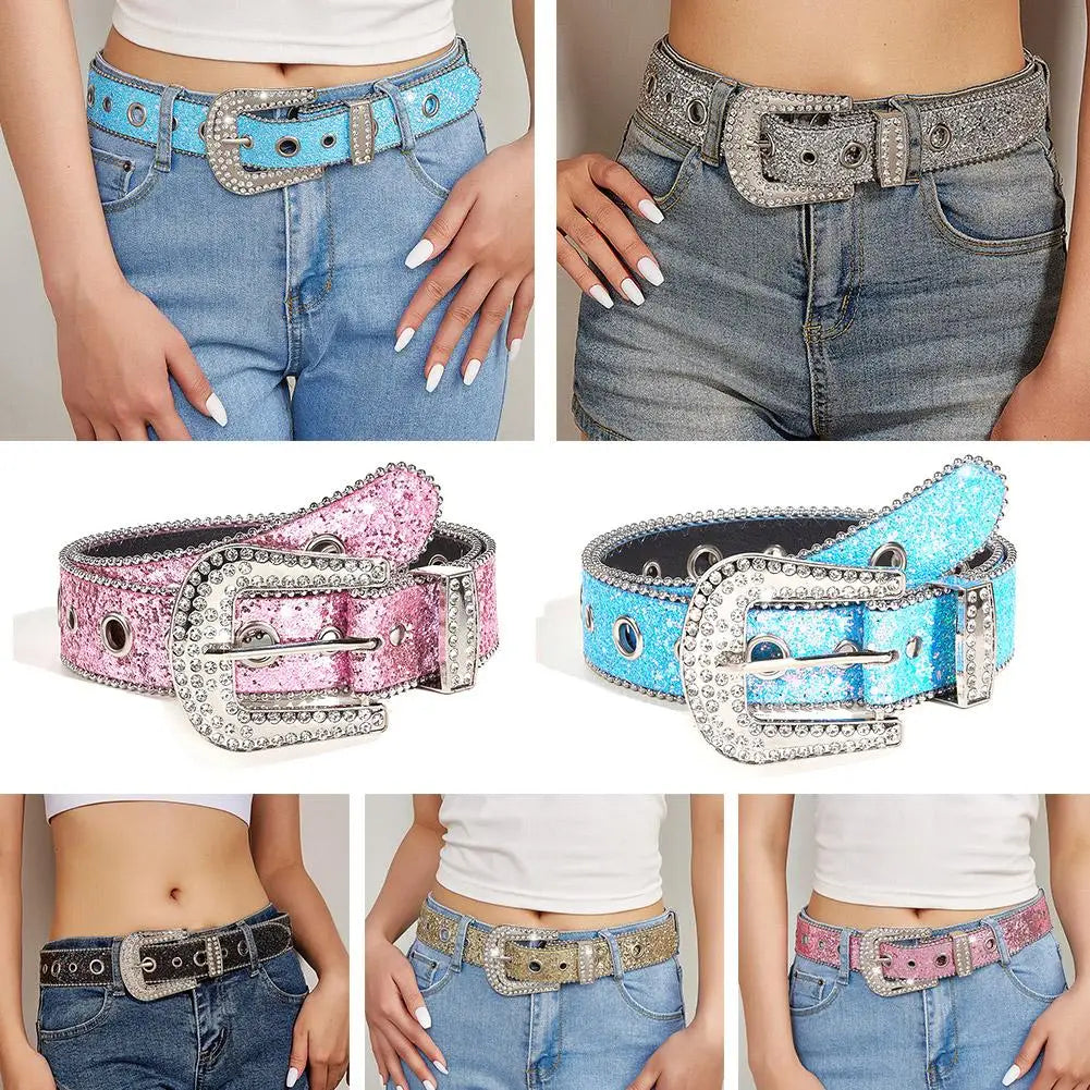 Skull Rivet Rhinestone PU Leather Belt – Trendy Solid Color Cowgirl & Cowboy Belt for Women & Girls