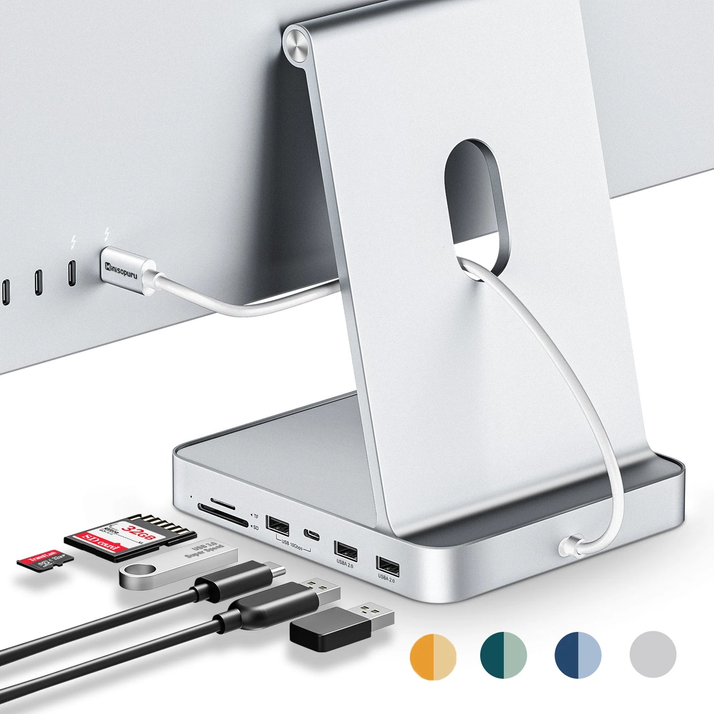 Minisopuru USB-C Hub for iMac 24-Inch 2021/2023/2024 — Supports M.2 NVMe SSD, USB-C/A 10Gbps, SD/TF Card Reader Accessories