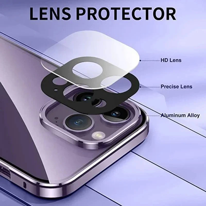 360° Full Protection Metal Magnetic Double-Sided Glass Case for iPhone 17 16 15 14 13 12 Pro Max Plus 17E 16E - Snap Lock Privacy Protective Cover