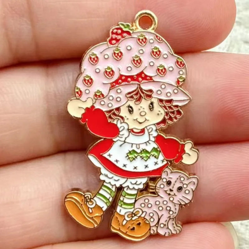10-Piece Cartoon Girl Enamel Charm Set - Gold-Plated Zinc Alloy Pendants for DIY Necklaces, Bracelets, and Earrings