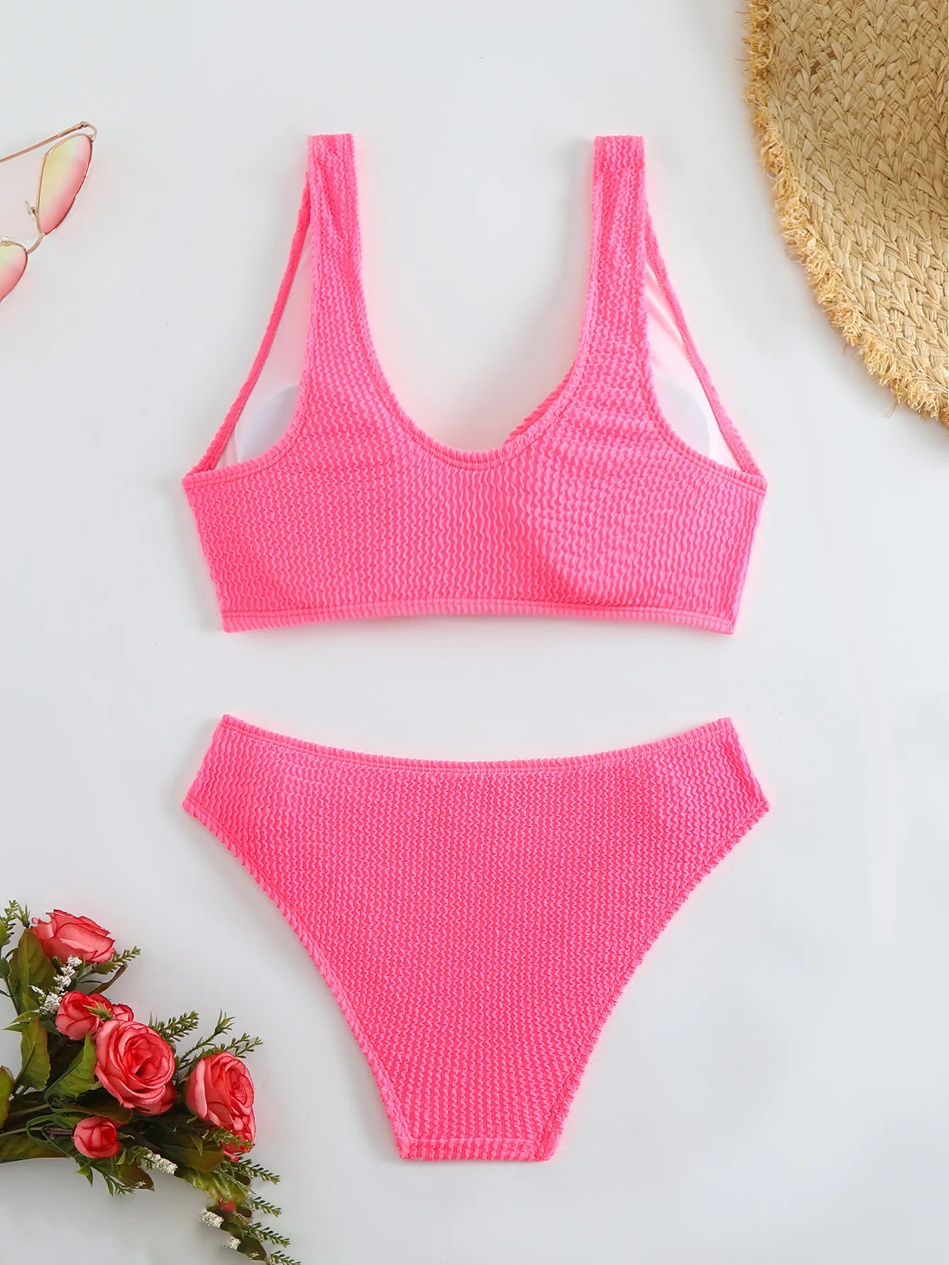 2025 Summer Women's Two-Piece Swimsuit – Solid High Waist V-Neck Backless Bikini Set Beachwear
