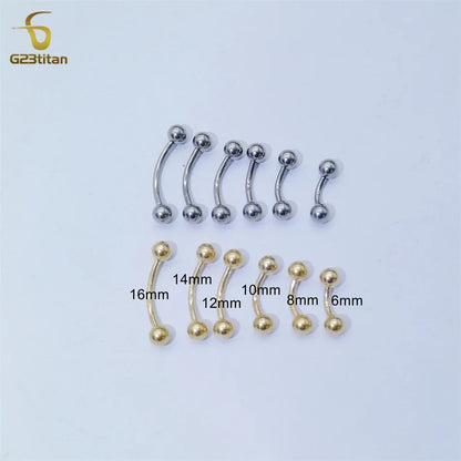 G23 Titanium Curved Barbell Ring - 14G Minimalist Belly Button Navel Ear Lip Piercing Jewelry 6-16mm