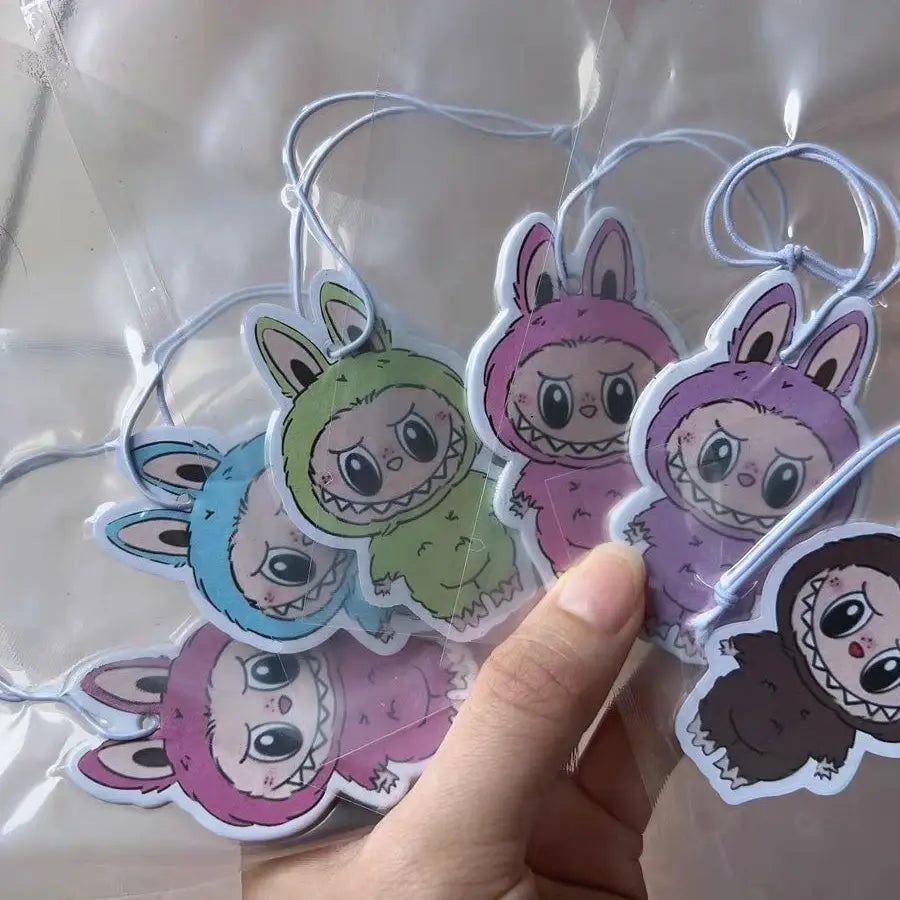 6/30/100pcs Labubu Cartoon Car Fragrance Film – Aromatherapy Incense Tablets & Rearview Mirror Pendants