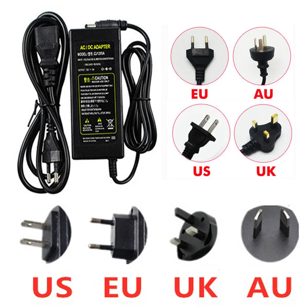 AC/DC Power Supply Adapter 110V–220V to 5V/12V/24V Transformer Converter – Multi-Voltage LED Strip Light Power Supply (1A–10A)