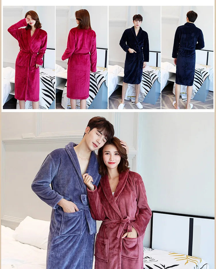 Thickened Warm Flannel Bathrobe – Large-Size Autumn Winter Coral Velvet Robe for Couples, Padded Homewear & Sleepwear