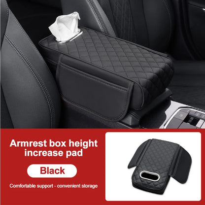 Car Center Console Protector Mat – Thick Memory Foam Armrest Cushion with Tissue Storage Pocket