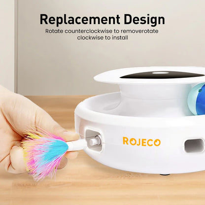 ROJECO 2 in 1 Smart Cat Toys - Automatic Feather and Fun Ball Toy Set for Cats and Dogs, 5 Modes Electronic Interactive Pet Accessories