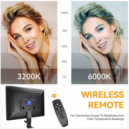 LED Video Light Panel - 10/14-Inch Photography Lighting, 3200K–6000K, Remote Control, EU Plug for Studio & Live Streaming