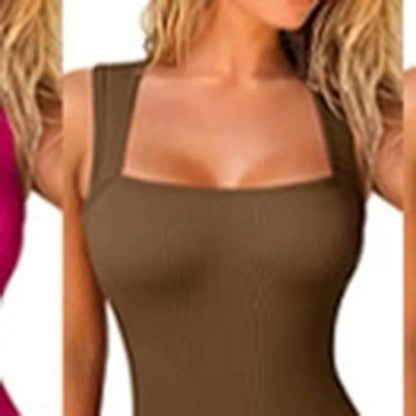 EOTVOTEE Women’s Sleeveless Square Collar Bodysuit – Chic Spring/Summer 2025 Fashion, Comfortable Fit