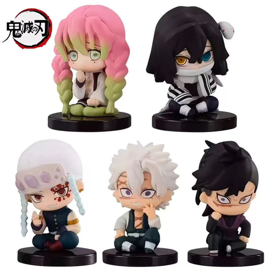 5PCS Q-Version Demon Slayer Sitting Ghost Dolls – Tanjiro, Nezuko, Inosuke PVC Figure Toys for Gifts
