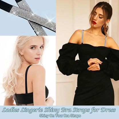 Invisible Rhinestone Bra Straps - Non-Slip Adjustable Shiny Replacement Lingerie Accessories for Women
