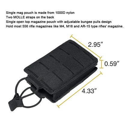 Tactical 5.56mm Mag Pouch – Single Magazine Open-Top MOLLE Bag for M4, M14, M16, AR-15 Rifle Magazines